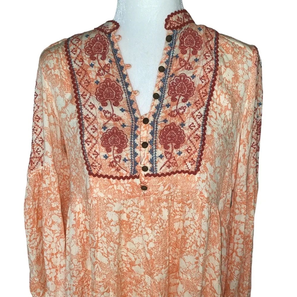 Anthropologie Claudia Floral Embroidered Baby Doll Top - S